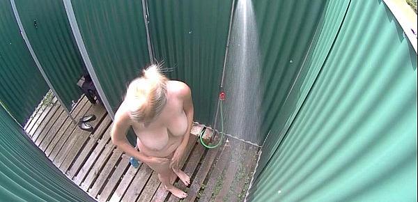  Czech Big Tits Blonde Spied in Public Shower Cabin